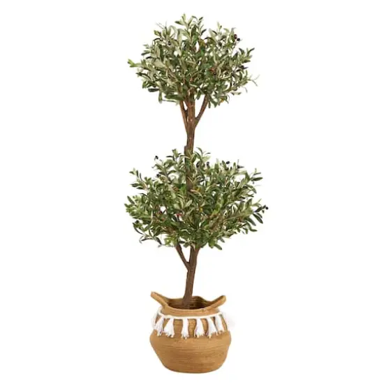 4.5ft. Artificial Olive Double Topiary in Cotton Basket {1}