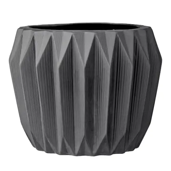 Hello Honey&reg; 8" Round Gray Fluted Ceramic Flower Pot {1}