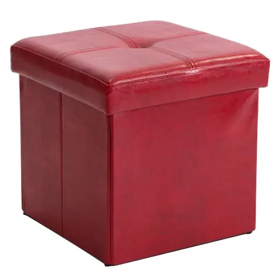 Simplify Faux Leather Folding Storage Ottoman Cube Red {1}
