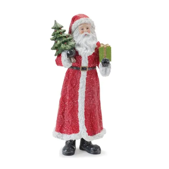 Glitter Santa Figurine with Pine Accent Set {3}