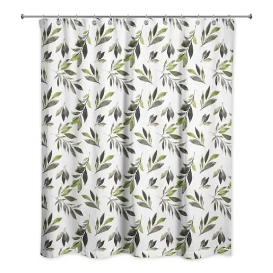 Watercolor Leaves Pattern 71" x 74" Shower Curtain {1}
