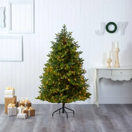 6ft. Pre-Lit North Carolina Fir Artificial Christmas Tree, Clear LED Lights {3}