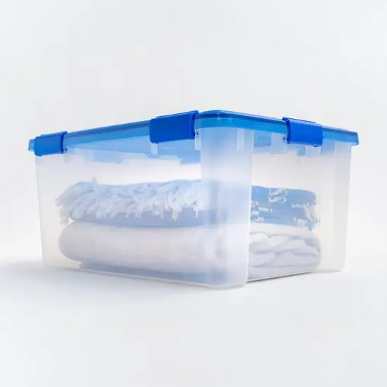 IRIS 15gal. Clear Plastic Storage Boxes with Blue Lid, 4ct. {8}