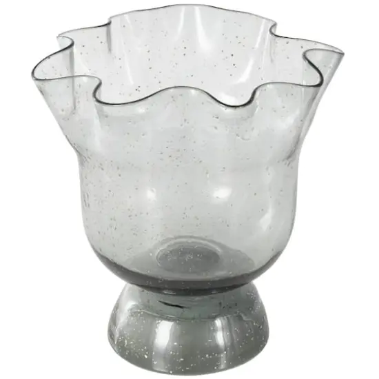 Black Glass Vase Set with Wavy Opening & Gold Speckles {1}