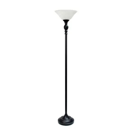 Lalia Home 6ft. Torchiere Floor Lamp with Marbleized Shade Restoration Bronze with White Shade {1}