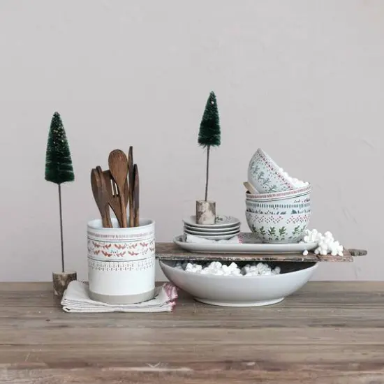 Hello Honey&reg; 5.5" Multicolor Hand-Stamped Stoneware Footed Bowl with Wax Relief Pattern Set {3}