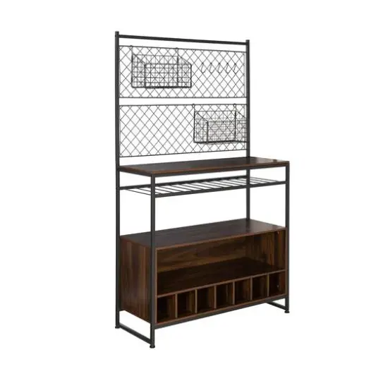 Honey Can Do Black & Walnut Multi-Purpose Kitchen Bakers Rack With Wine Storage {1}