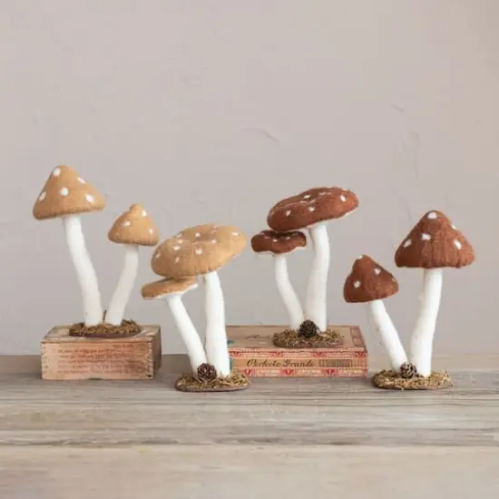Hello Honey&reg; Brown & Cream Felt & Foam Mushroom Decor Accent Set {3}