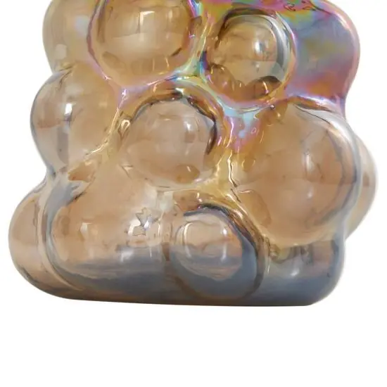8" Iridescent Brown Abstract Handmade Bubble Glass Vase {7}