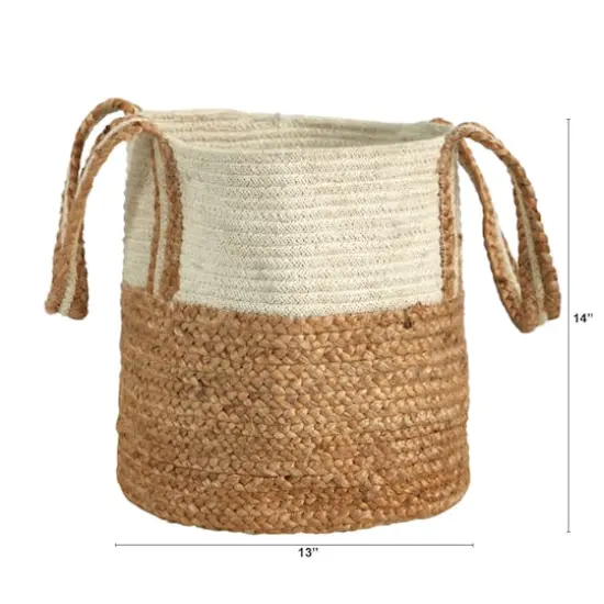 14'' Natural Cotton & Jute Boho Chic Basket Planter {4}