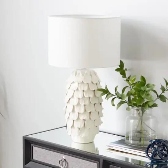 28" White Ceramic Coastal Table Lamp {9}