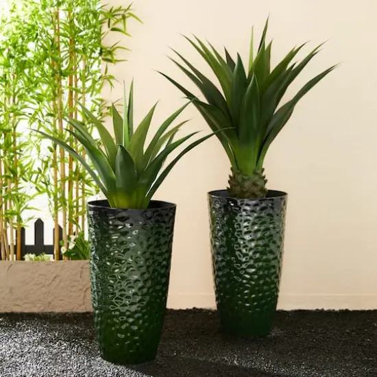 Glitzhome® 23.75" Eco-Friendly Honeycomb Textured Green Tall Plastic Planters, 2ct. {4}