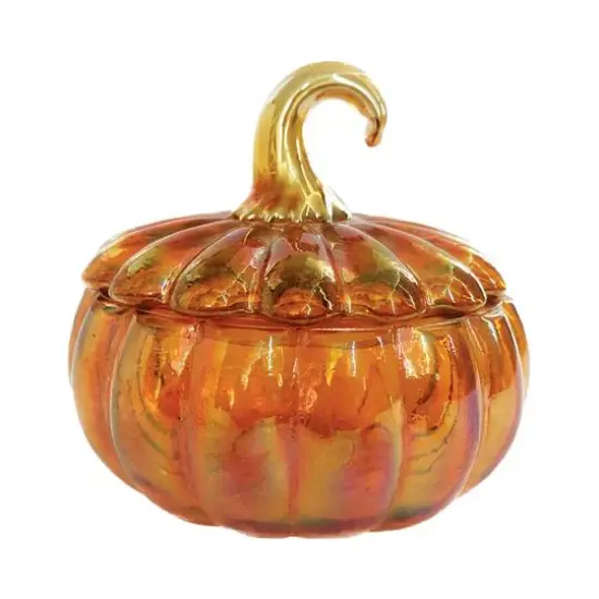 Hello Honey 4.5" Iridescent Orange Pumpkin Shaped Glass Jar with Lid {1}