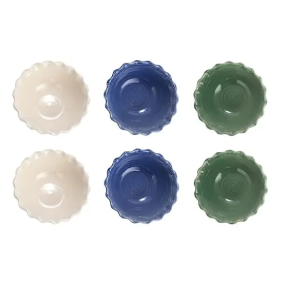 Hello Honey&reg; 10" Blue, Green & Cream Stoneware Bowl with Scalloped Edge Set {3}