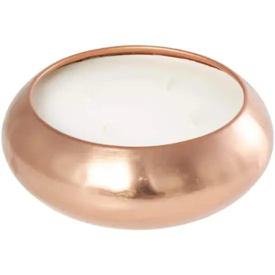 9" White 4-Wick Wax Tropical Breeze Scented Wide Dome Shaped Candle with Copper Container Bowl {3}