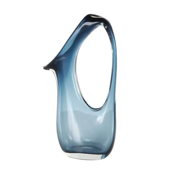 Blue Abstract Glass Vase with Cutout Handle & Elongated Opening Ombre Blue {8}
