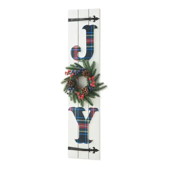 Glitzhome&reg; 36" Wood Plaid Wreath "JOY" Porch D&eacute;cor {1}