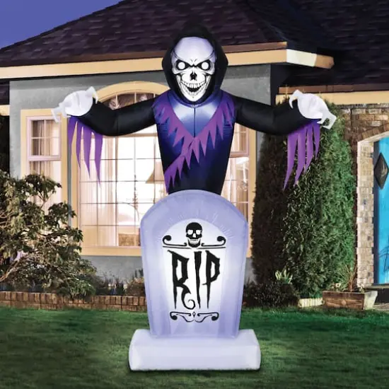 8ft. Inflatable Halloween Reaper Behind Tombstone {4}