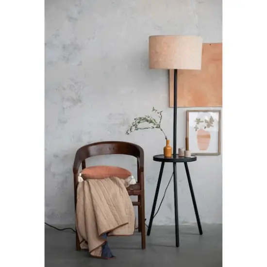 Hello Honey&reg; 63" Natural Scandinavian Wood Table Lamp with Shelf and Linen Shade {3}