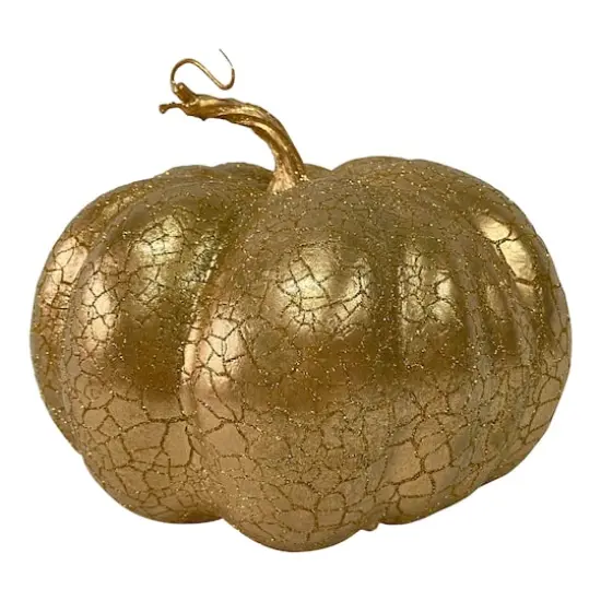 12" Gold Crackled Fall Harvest Pumpkin Decoration {1}