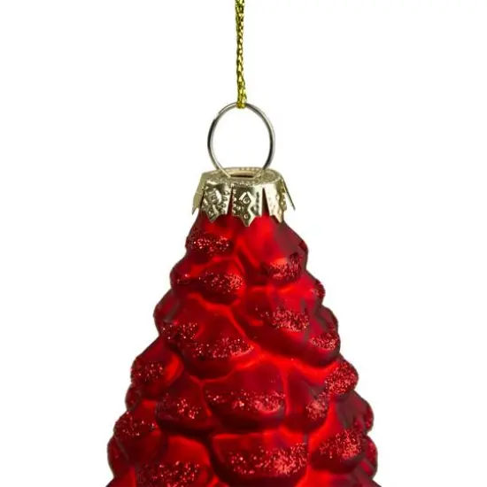 Matte Red Pine Cone Glass Ornament {4}