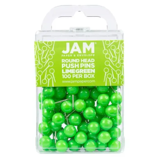 JAM Paper Colorful Round Push Pins, 100ct. Lime Green {1}