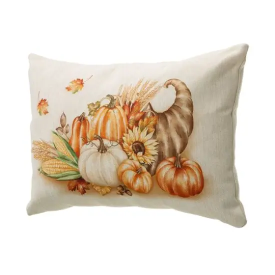 Glitzhome&reg; Faux Burlap Thanksgiving Cornucopia Pillow {5}