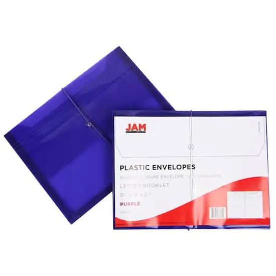 JAM Paper 9.75" x 13" Plastic Elastic Band Closure Expansion Envelopes, 12ct. Purple {6}