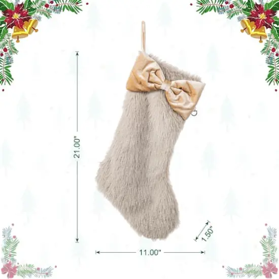 Glitzhome&reg; 21"L Faux Fox Fur Christmas Stocking with Bow {8}