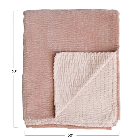 Hello Honey&reg; Peach Kantha Stitch Cotton Velvet Throw Blanket {1}