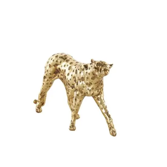 10" Gold Leopard Walking Sculpture with Textured Spots {4}