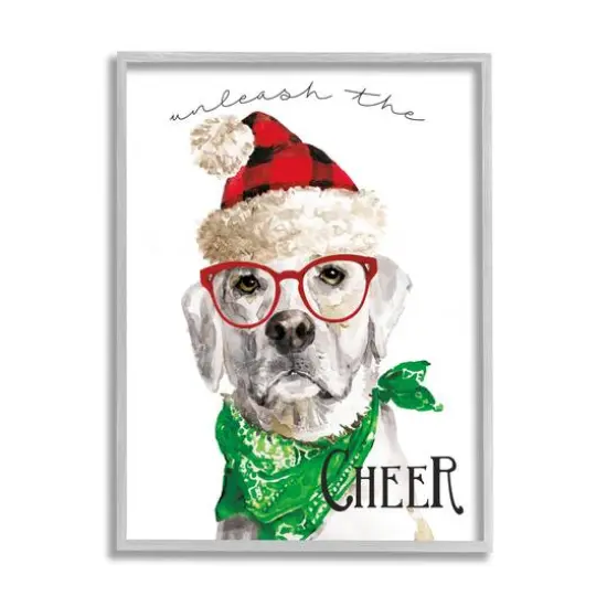 Stupell Industries Unleash The Cheer Holiday Dog Framed Giclee Art Gray {1}