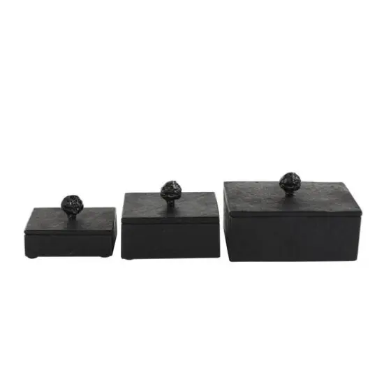 Black Textured Decorative Box Set with Knobs {4}