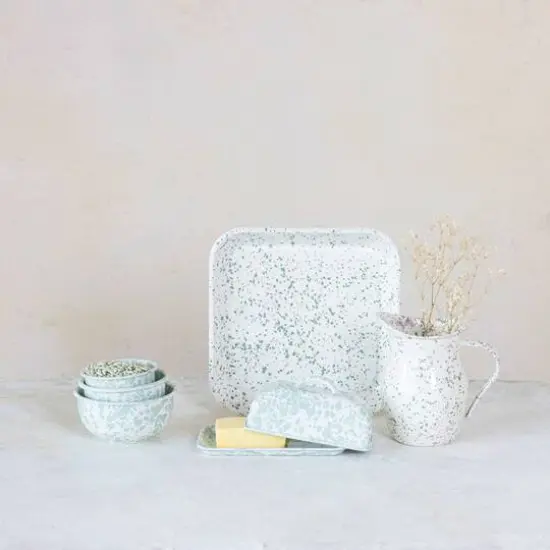 Hello Honey® 8" Blue & White Enameled Splatterware Butter Dish {4}