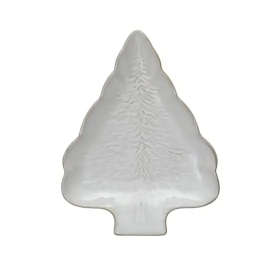 Hello Honey&reg; 8.75" White Reactive Glaze Stoneware Tree-Shaped Plate {1}