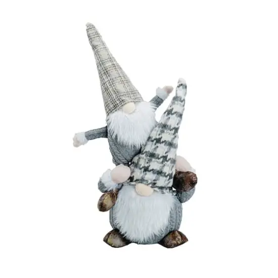 Santa's Workshop 23" Piggy Back Gray Plaid Gnome Plush D&eacute;cor {1}