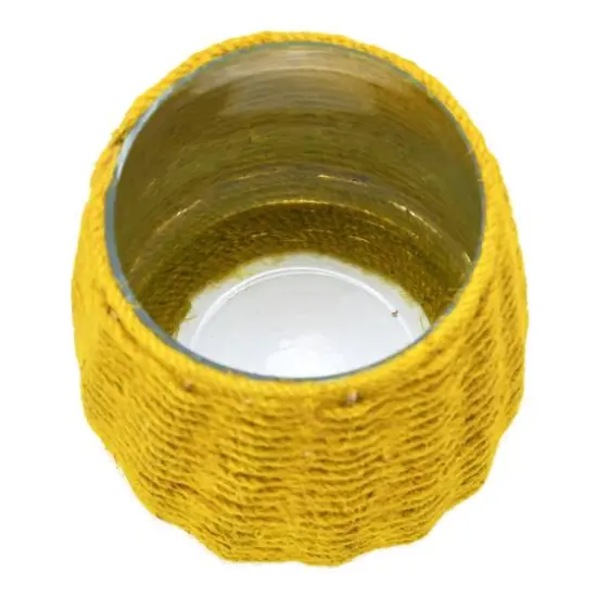 Hello Honey® 5.5" Mustard Hand-Woven Jute & Glass Votive Candle Holder {5}