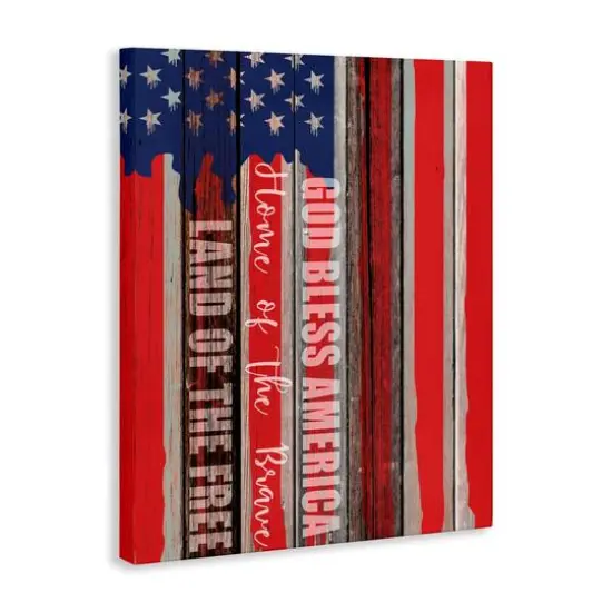 Stupell Industries God Bless America Wood Grain Flag Red White Blue Americana Canvas Wall Art {4}