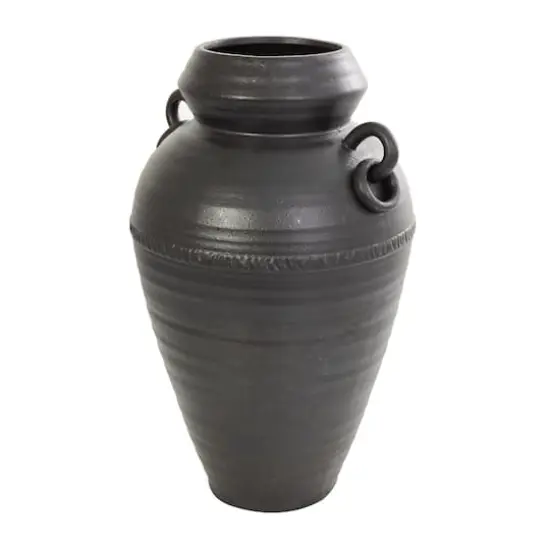 20" Black Ceramic Speckled Textured Amphora Vase {4}