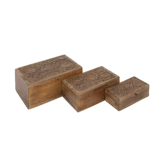 Brown Mango Wood Rustic Box Set, 8", 10" & 12" {1}