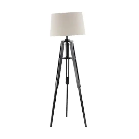 Black Wood Industrial Floor Lamp, 62" x 21" x 21" {3}