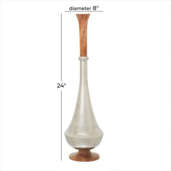 24" Silver Aluminum & Wood Contemporary Vase {5}