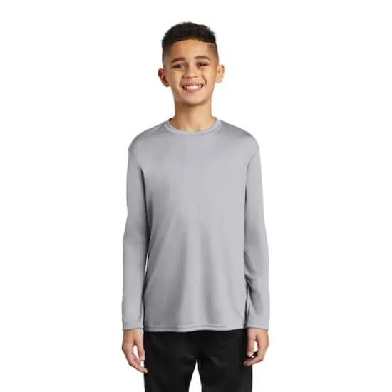 Port & Company&reg; Youth Long Sleeve Performance T-Shirt Silver {3}