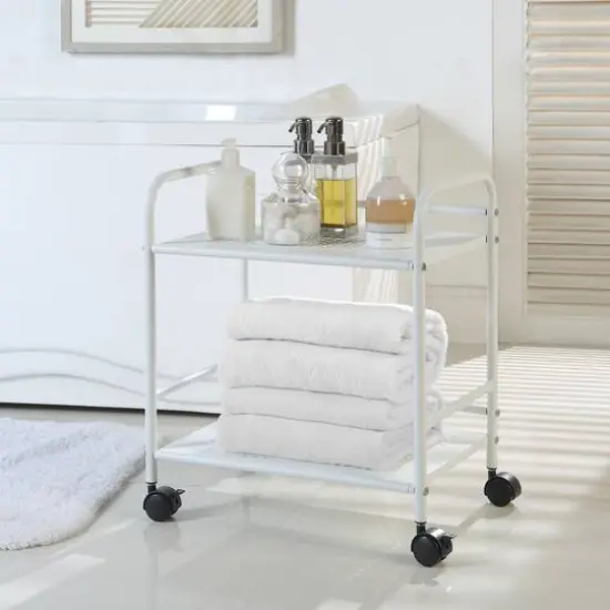 SunnyPoint 2-Tier Metal Rolling Utility Cart White {6}