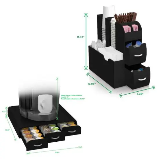 Mind Reader Black 2-Piece Single Serve Coffee Pod Drawer and Condiment Organizer Caddy Station {4}