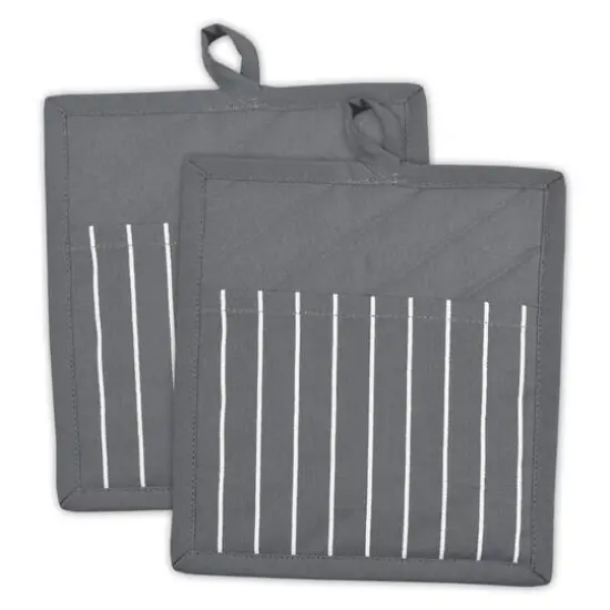 DII&reg; Chef Stripe Potholders, 2ct. Gray {1}