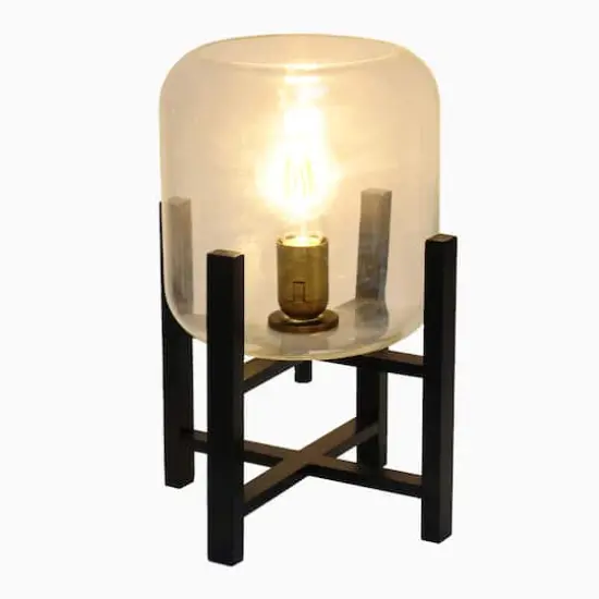 Simple Designs 13.5" Black Wood Mounted Table Lamp with Glass Cylinder Shade Clear Glass {3}