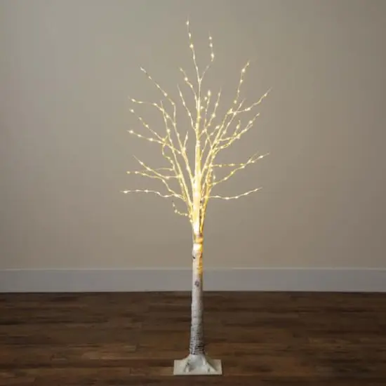 5ft. Pre-Lit White Birch Artificial Christmas Tree, Warm White LED Lights {12}