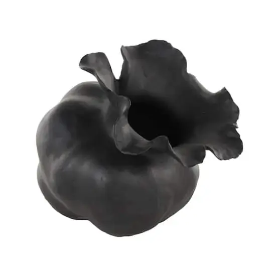 8.75" Black Ceramic Abstract Wide Rounded Floral Shaped Decorative Vase with Petal Rim {3}