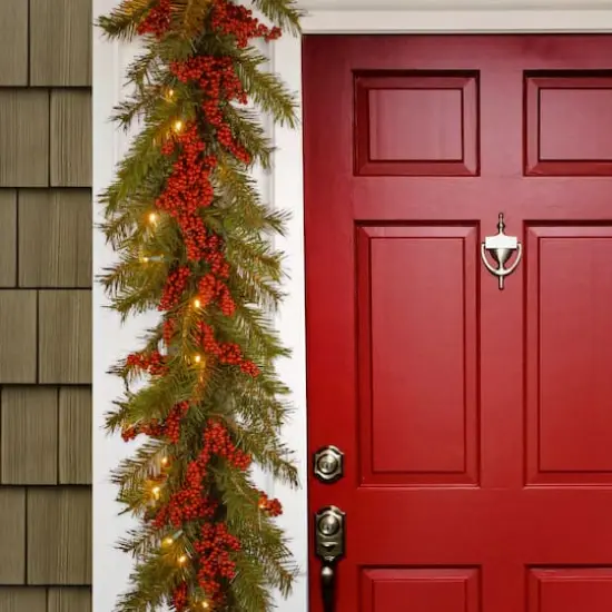 9' X 14" Pre-lit Decorative Collection Valley Pine Artificial Christmas Garland with Red Berries and 50 Soft White Battery Operated LEDs with Timer {3}